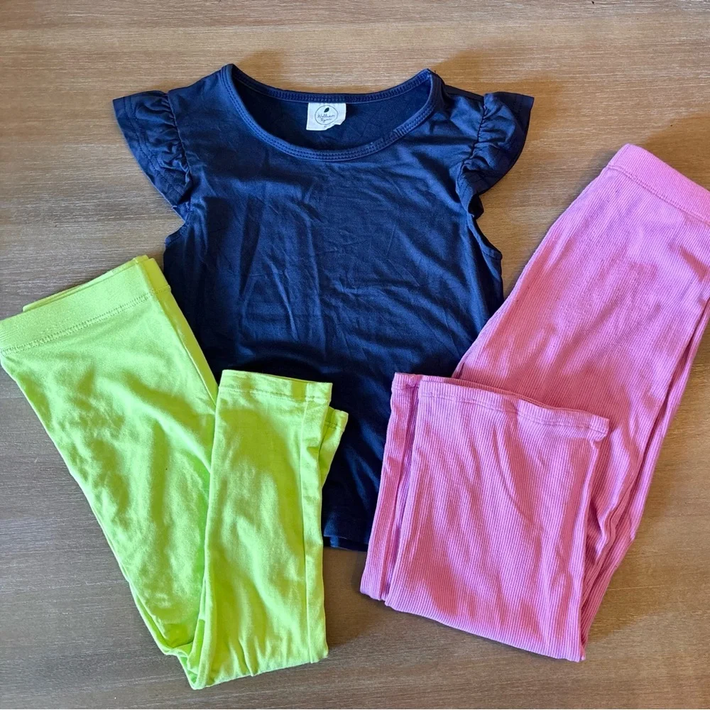 Bundle; Posh Peanut Pink Pants, Neon Leggings, Bamboo Flutter Tee, Toddler 3-4T
